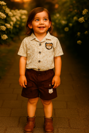 Girls Kids Wear - Little Explorer Bear Shirt & Shorts Set