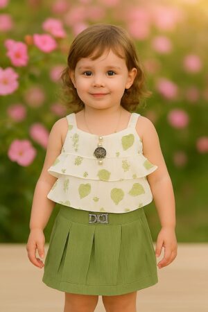 Girls Kids Wear - Little Blossom Green Skirt & Ruffle Top Set