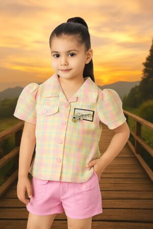 Premium Girls Pastel Checkered Shirt & Hot Pant