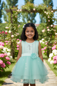 Girls Kids Wear - Delicate Peach Sequined Tulle Party Frock for Girls