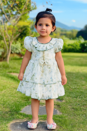Girls Kids Wear - Elegant Floral Garden Premium Chiffon Frock for Girls