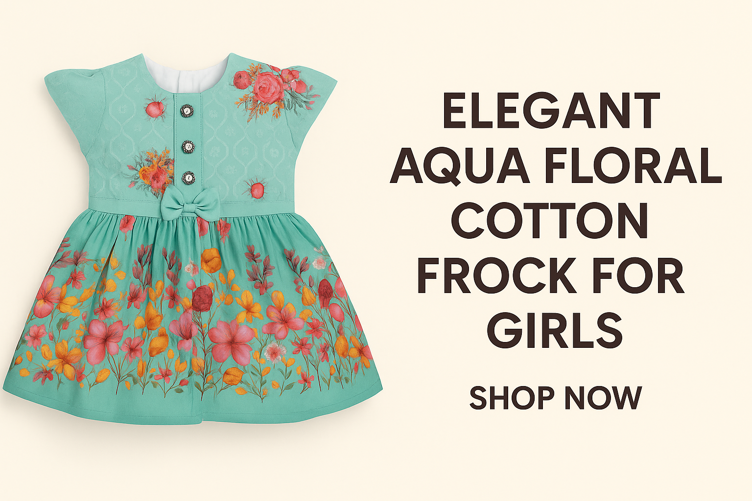 Best Ecommerce for Girls – Elegant Aqua Floral Cotton Frock for Girls