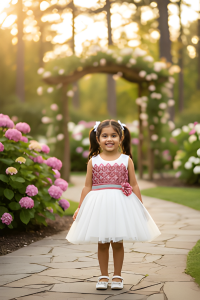 Girls Kids Wear - Elegant Rose Diamond Party Frock for Girls