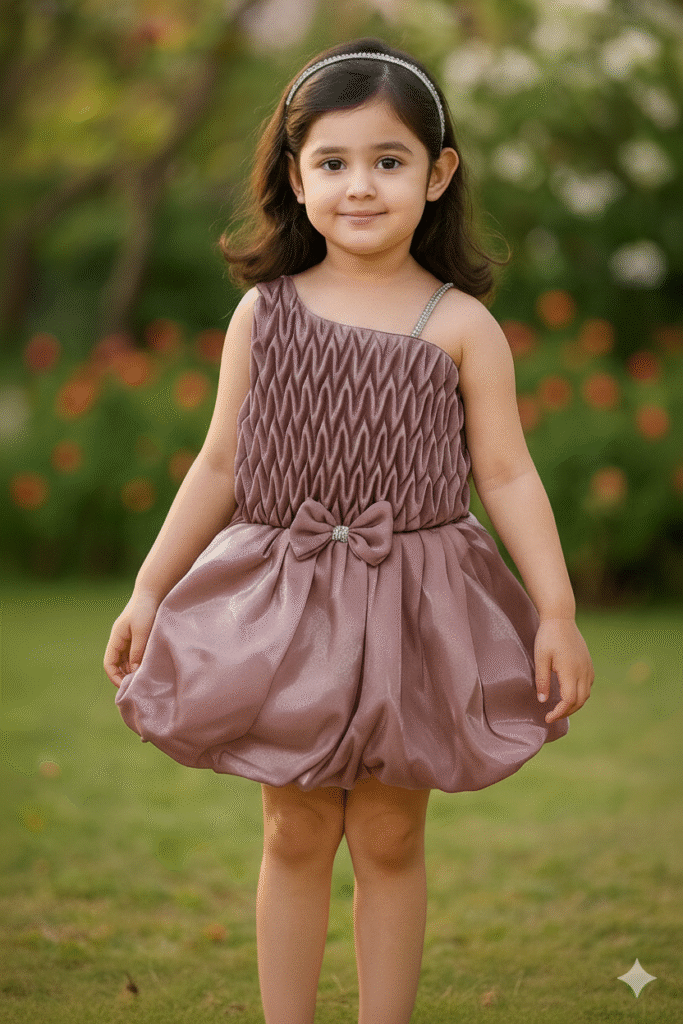 Girls Kids Wear - Elegant Mauve One-Shoulder Party Dress for Girls